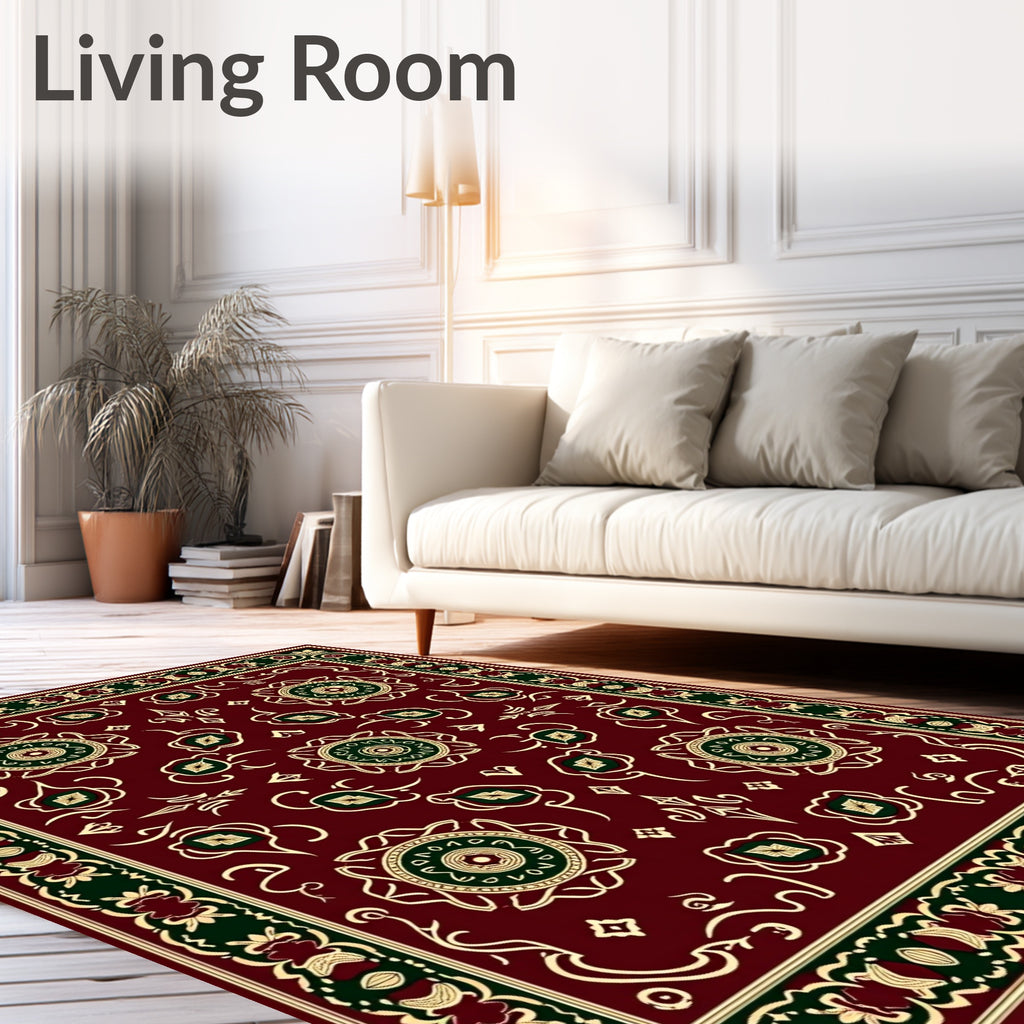Deep Red Medallion Border Rug