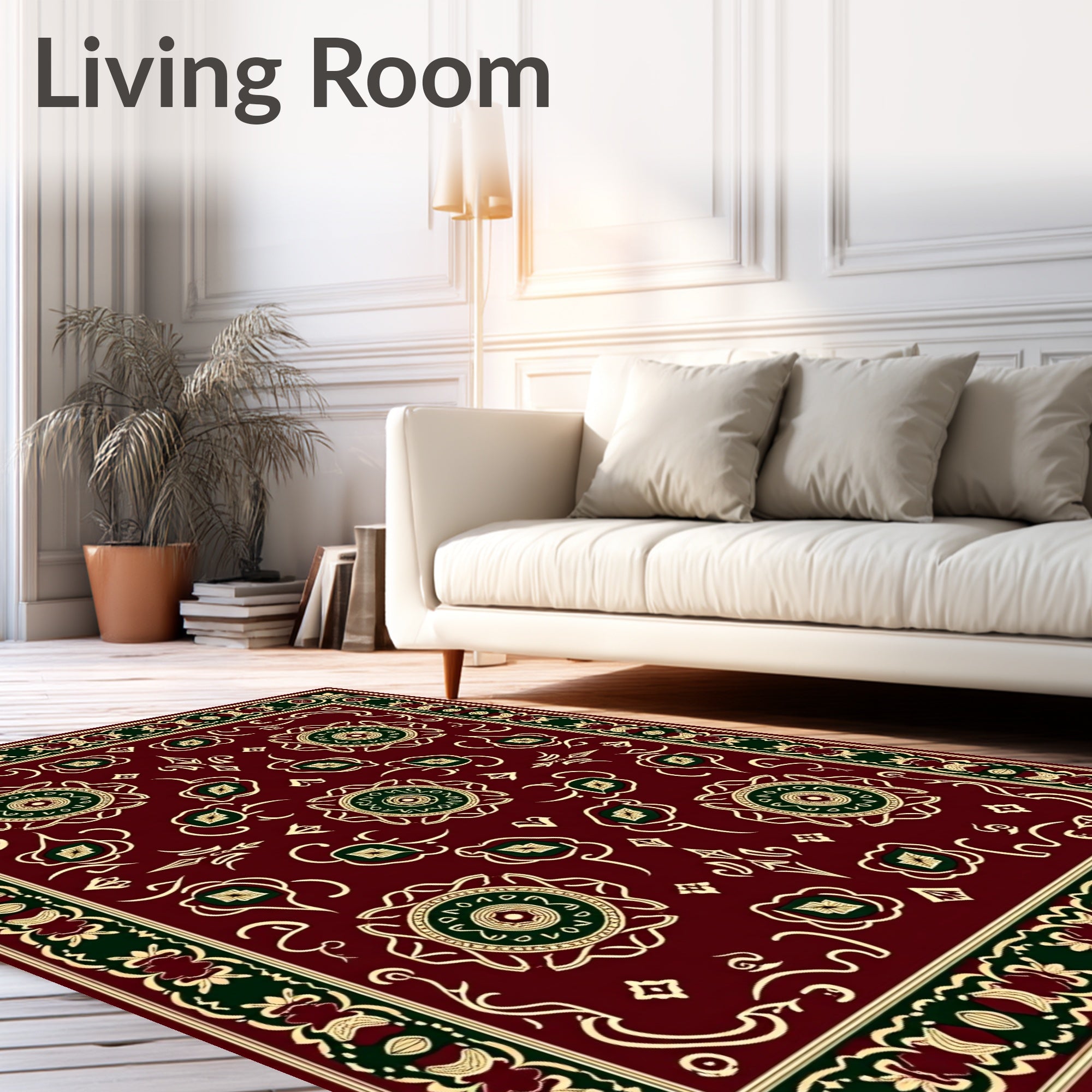 Deep Red Medallion Border Rug