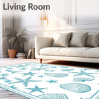Teal Coastal Lighthouse Shell Starfish Scene Rug