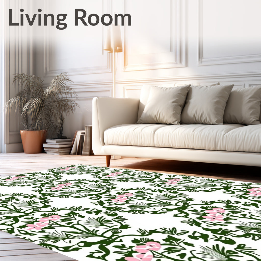 Pink Floral Greenery Circular Arrangement Rug