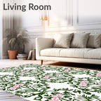 Pink Floral Greenery Circular Arrangement Rug