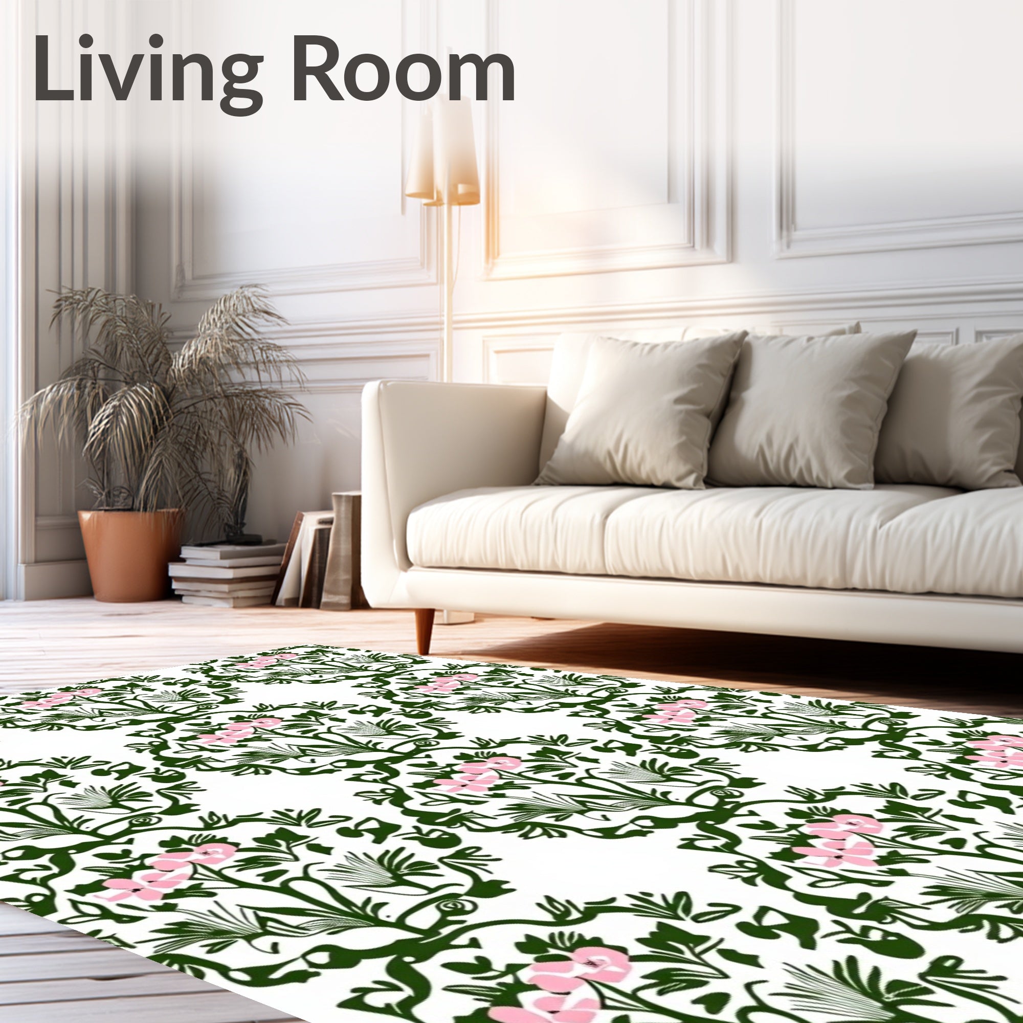 Pink Floral Greenery Circular Arrangement Rug