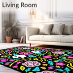 Whimsical pink dog floral art Rug