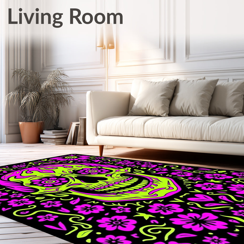 Neon Skull Floral Fiesta Rug