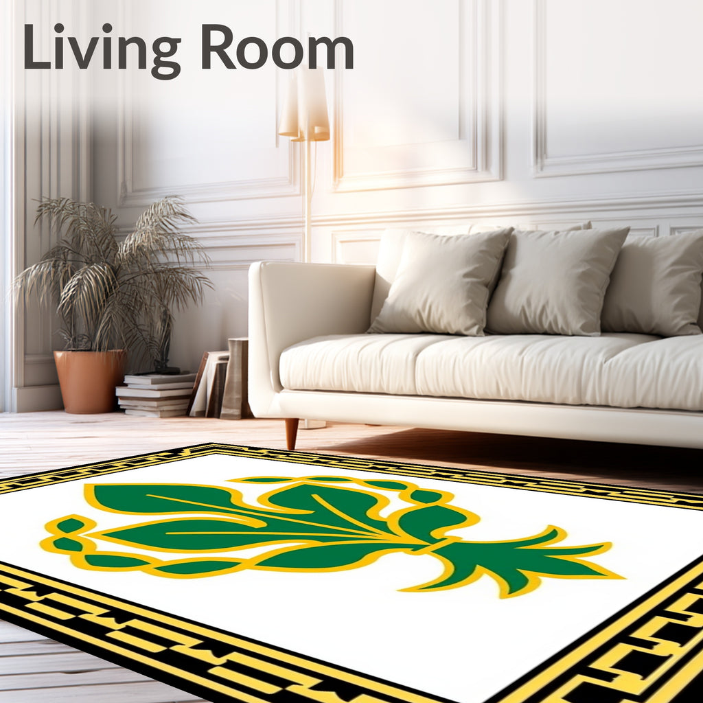 Emerald Green Golden Leaf Crest Rectangular Rug