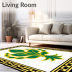 Emerald Green Golden Leaf Crest Rectangular Rug