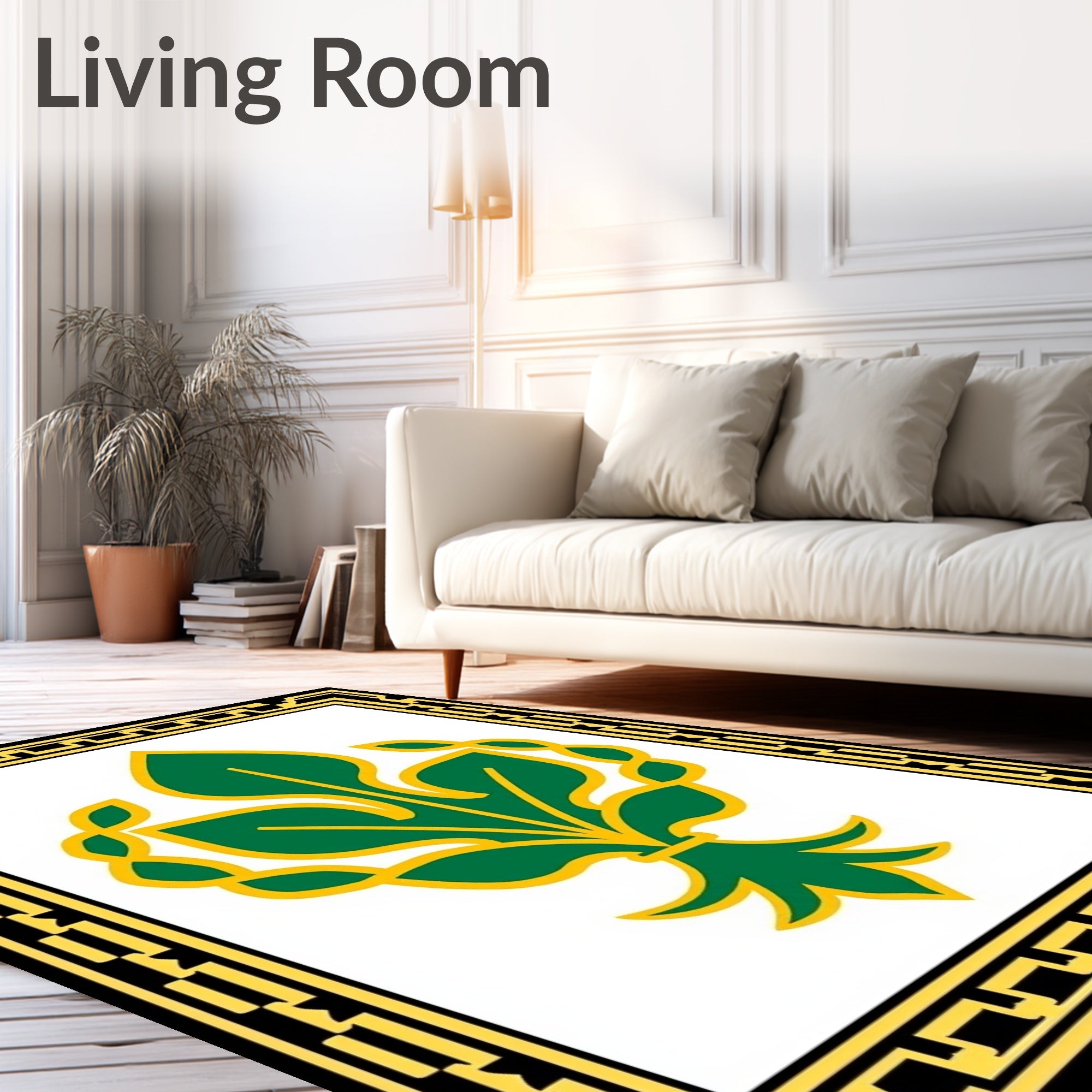 Emerald Green Golden Leaf Crest Rectangular Rug