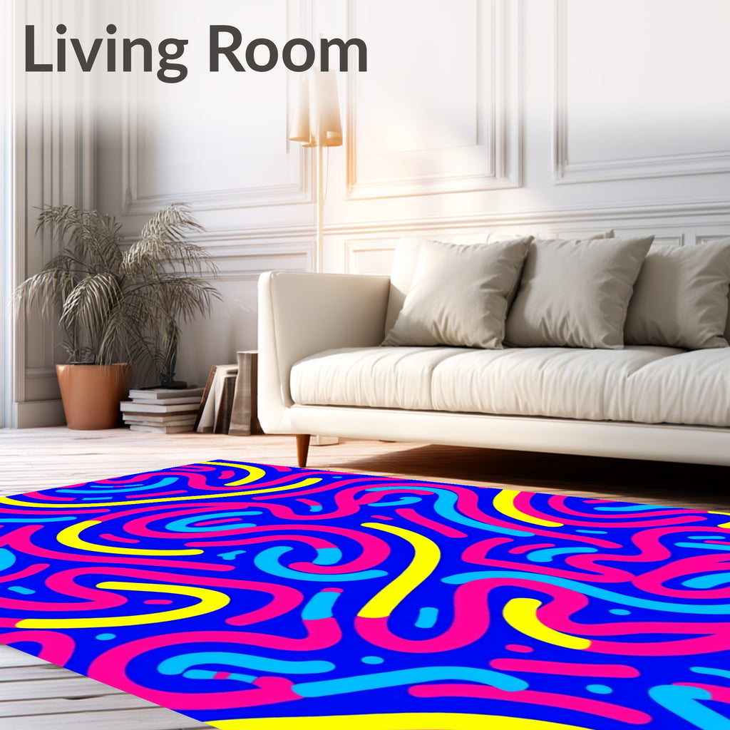 Vibrant Blue Pink Yellow Swirl Rug