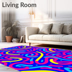 Vibrant Blue Pink Yellow Swirl Rug