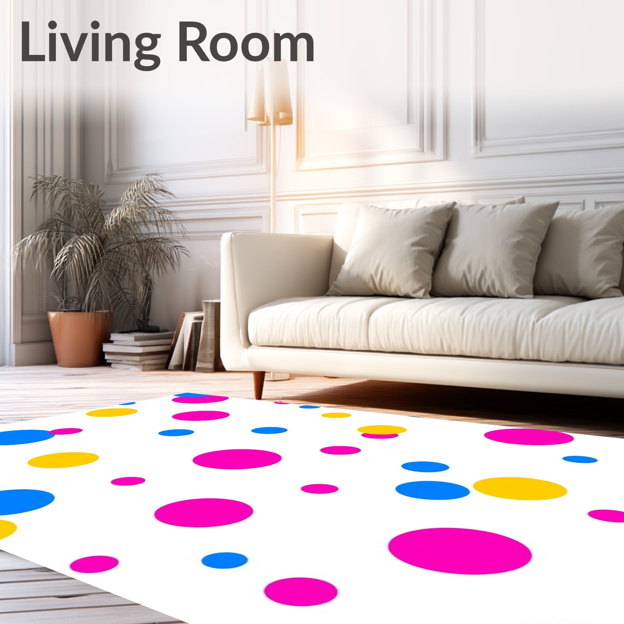 Pink Blue Yellow Scattered Dots Rug
