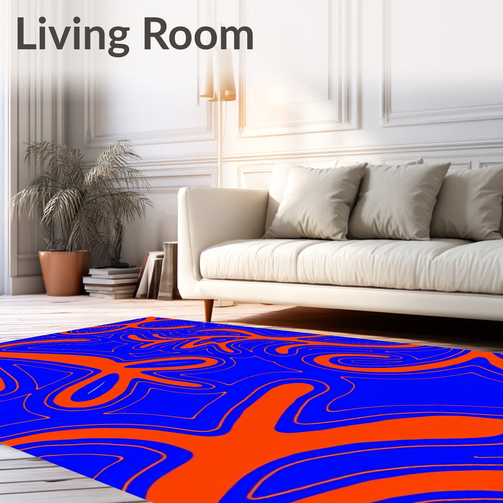 Vibrant Blue Orange Abstract Swirl Rug