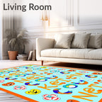 Playful Orange Yellow Blue Characters Rug
