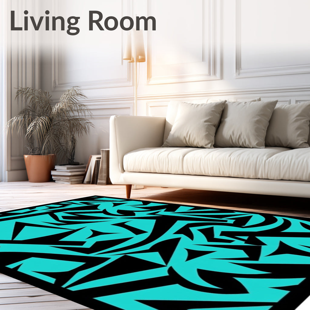 Electric Blue Black Abstract Shards Rug