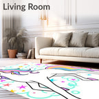 Whimsical Rainbow Unicorn Stars Swirls Rug