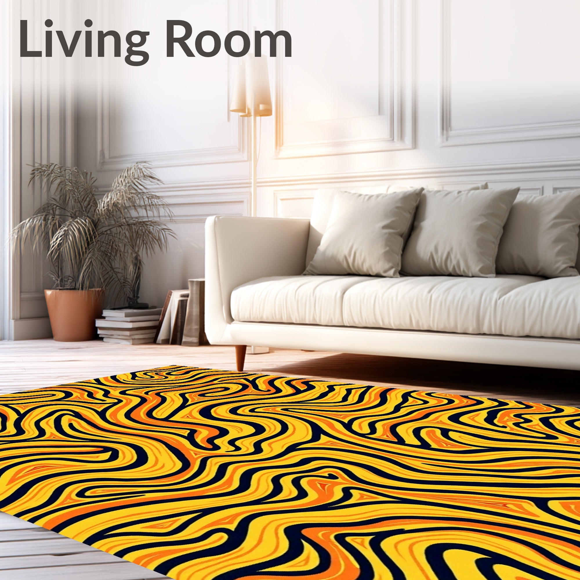 Bold Yellow Orange Swirl Rug