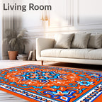 Terracotta Orange Blue Floral Medallion Splash Rug