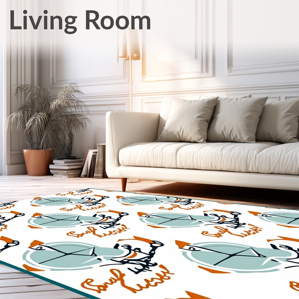 Abstract Teal Orange Calligraphic Elements Rug