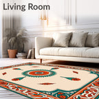 Orange Teal Floral Border Medallion Rug