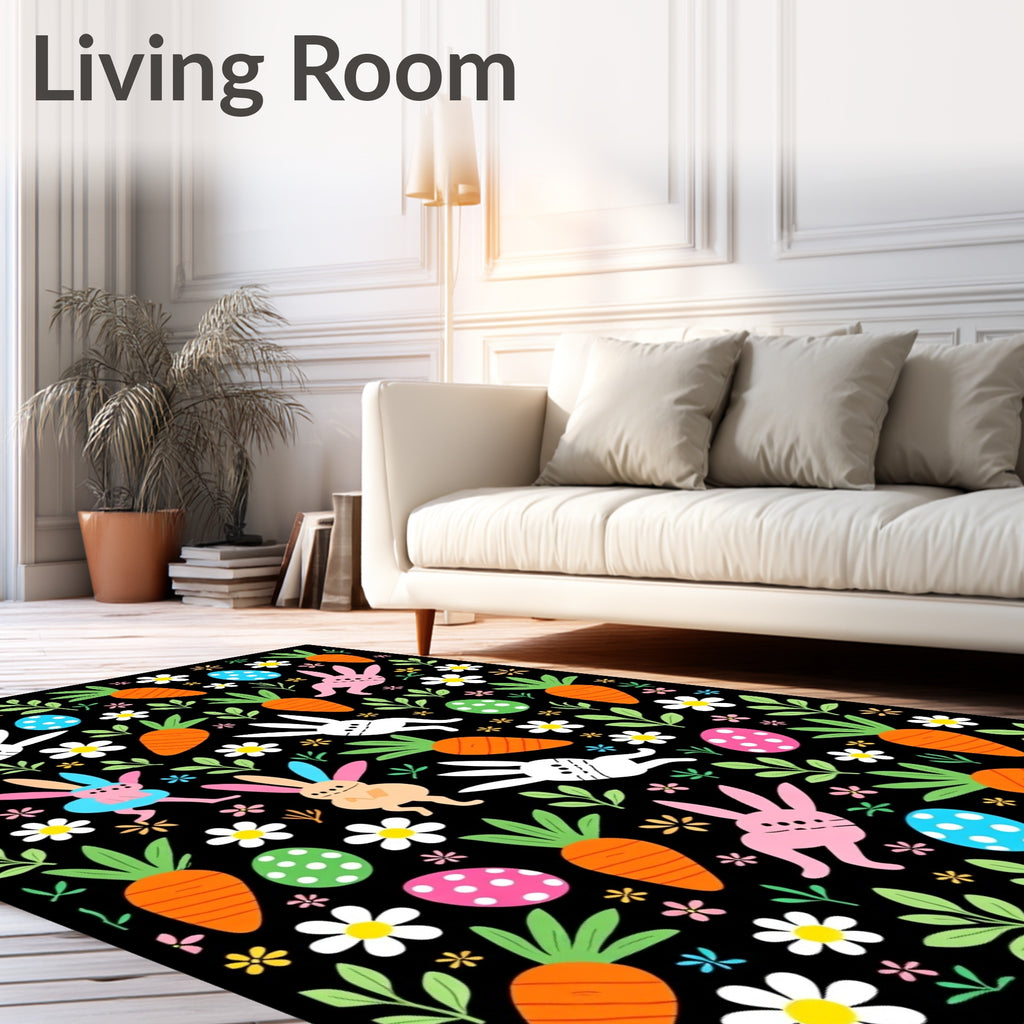 Whimsical Easter Bunnies Carrots Eggs Rug