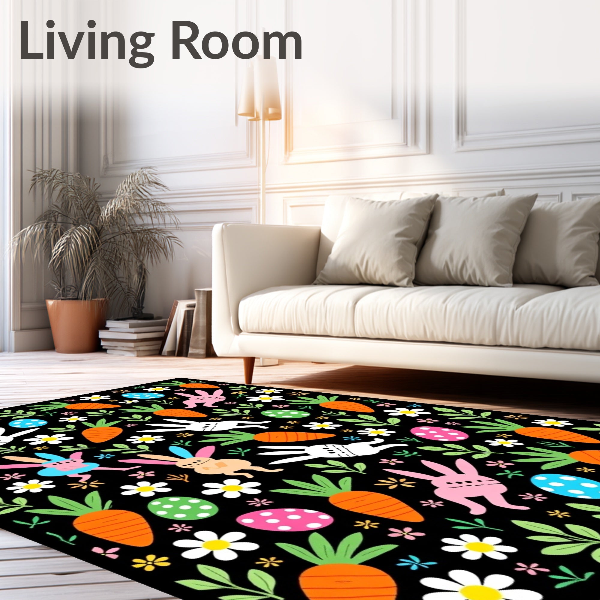 Whimsical Easter Bunnies Carrots Eggs Rug