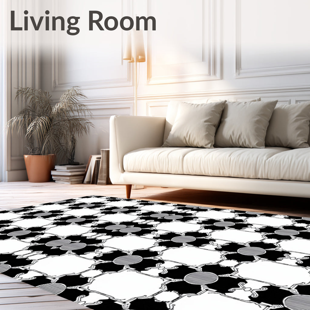 Monochrome geometric trellis repeat Rug