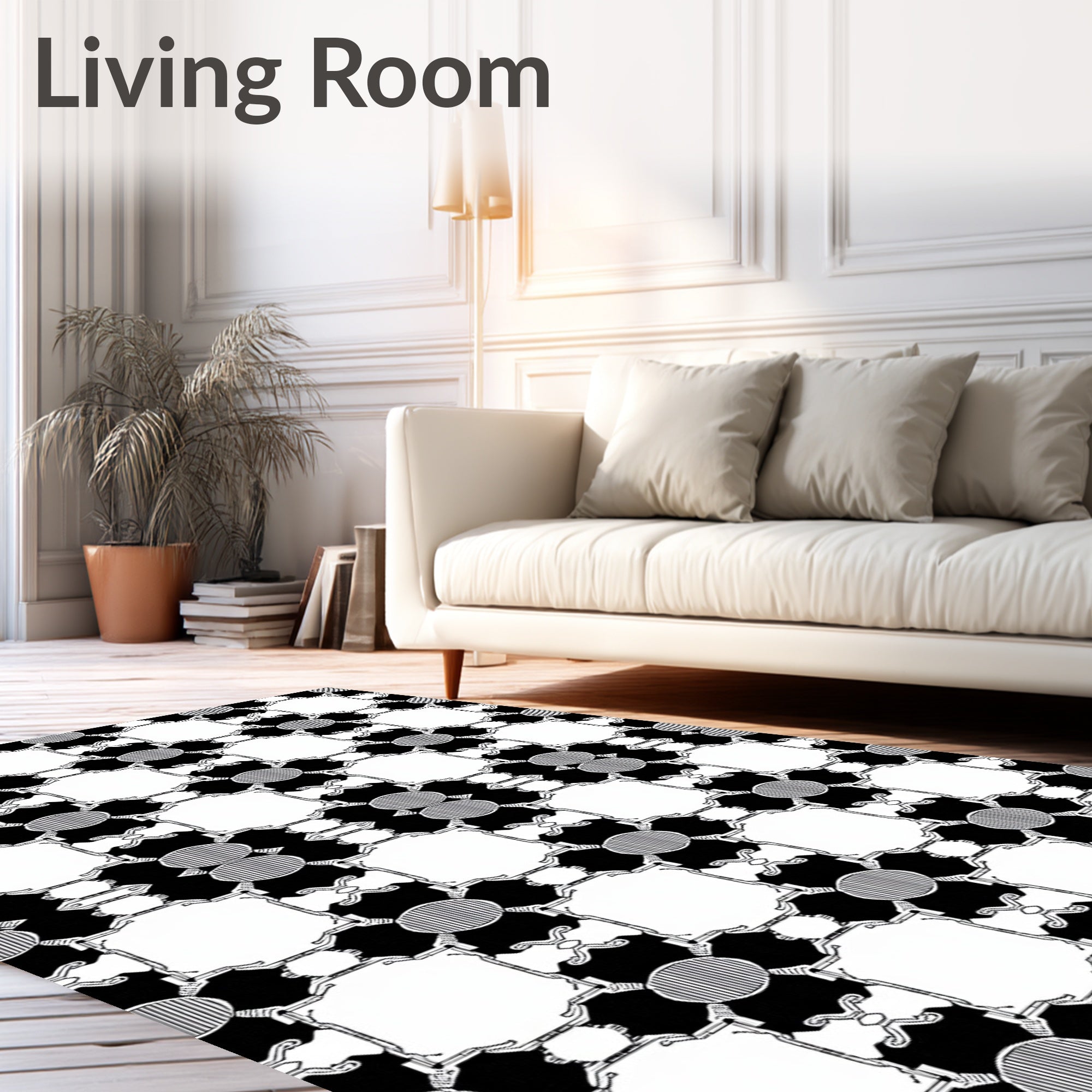 Monochrome geometric trellis repeat Rug