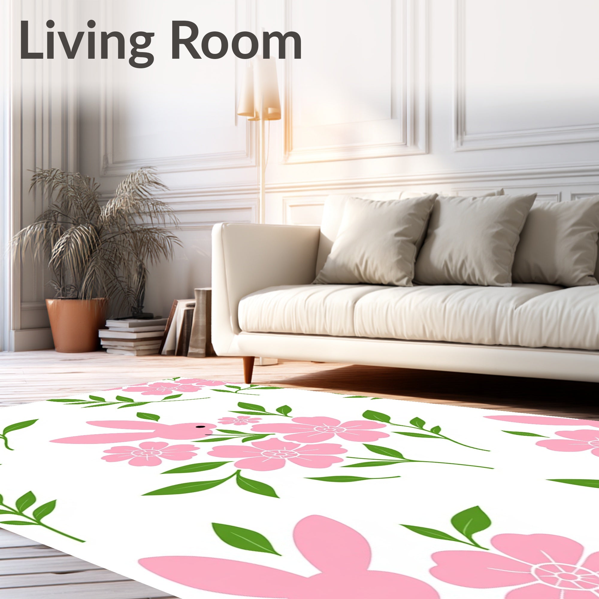 Sweet Pink Bunny Floral Arrangement Rug