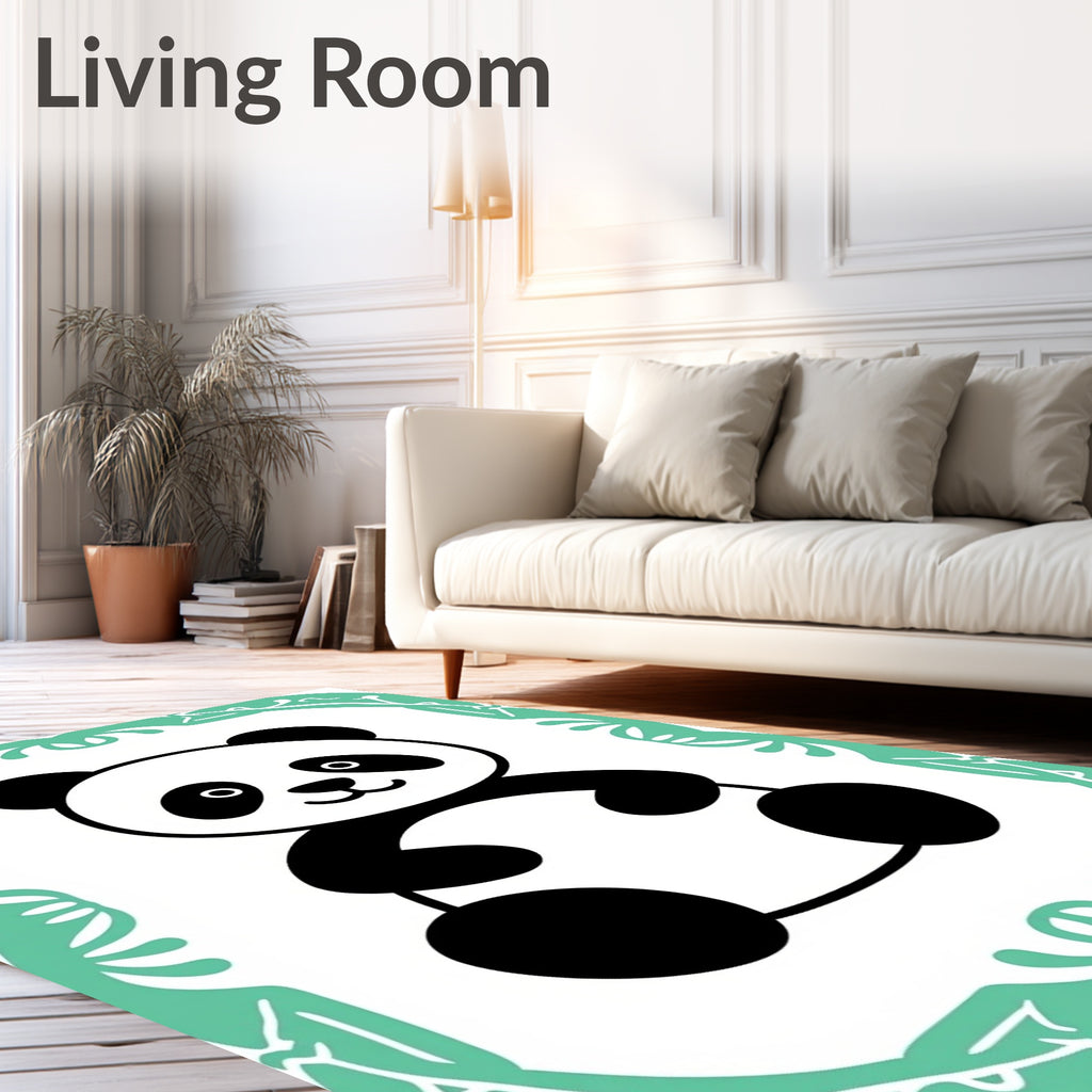 Cute Black and White Panda Mint Border Rug