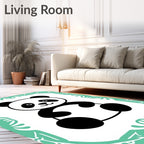 Cute Black and White Panda Mint Border Rug
