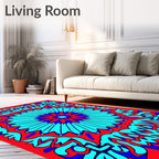 Symmetric Blue Red Floral Sunburst Rug