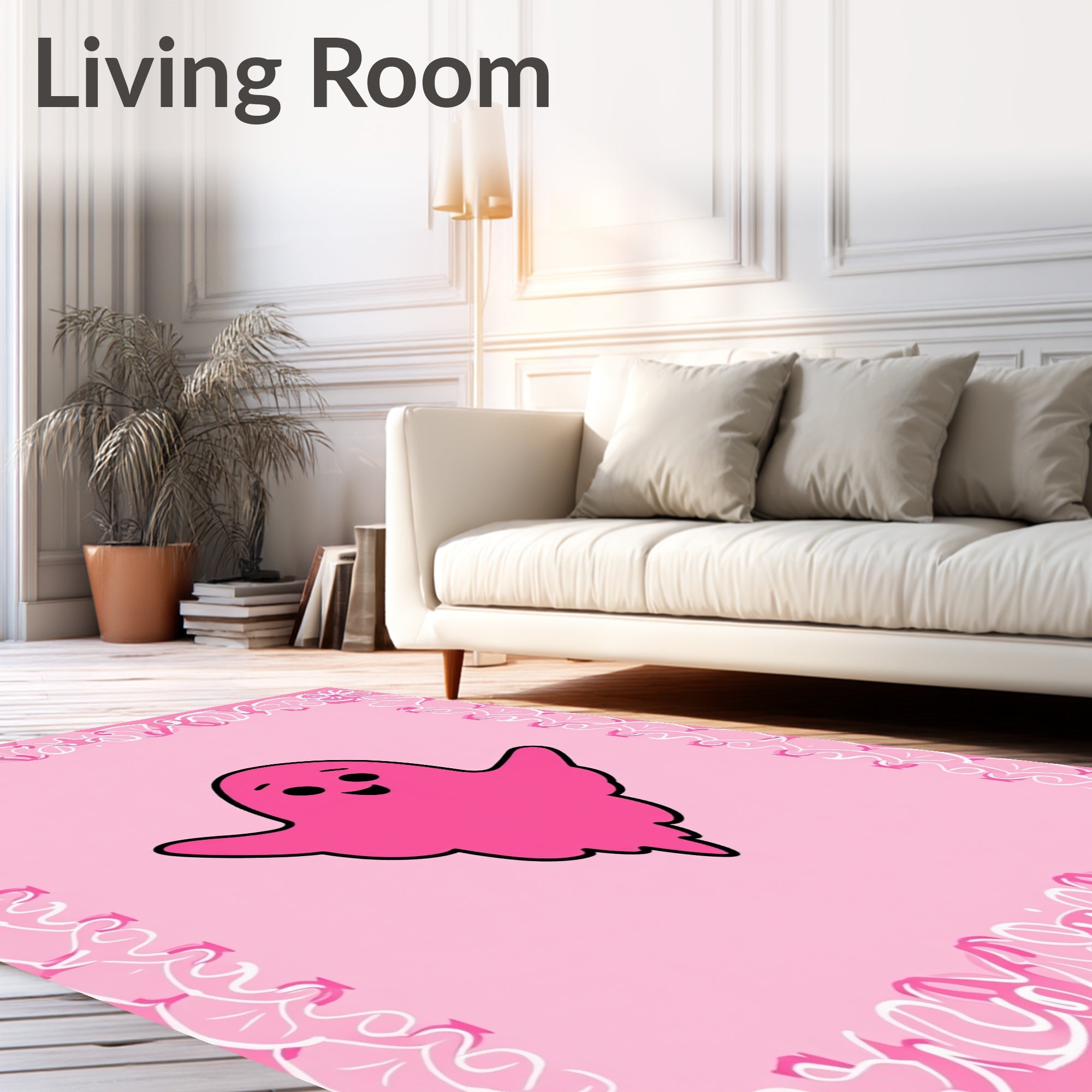 Sweet Pink Ghost Border Rug