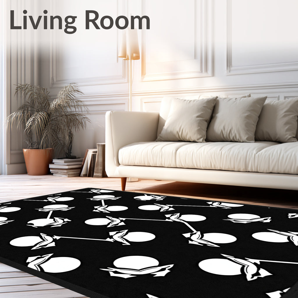 Black White Scattered Polka Dot Floral Rug