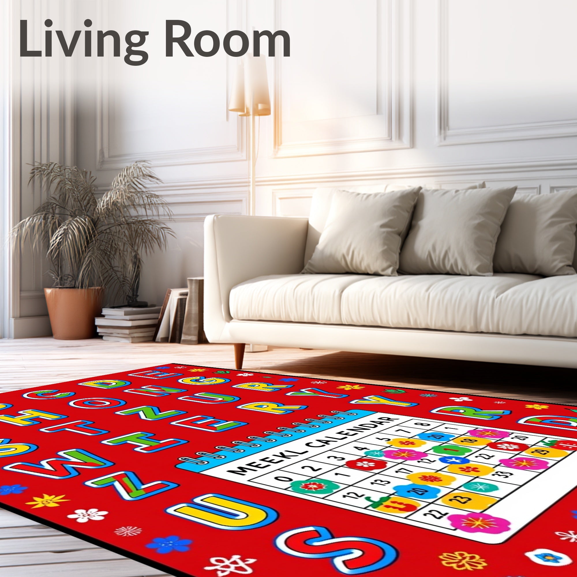 Alphabet Calendar Floral Accent Red Rug