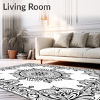 Intricate Black White Mandala Border Rug