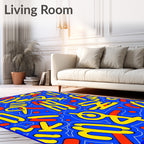 Bold Blue Yellow Abstract Groovy Forms Rug