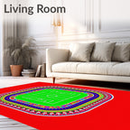 Vibrant Green Soccer Field Tribal Border Rug
