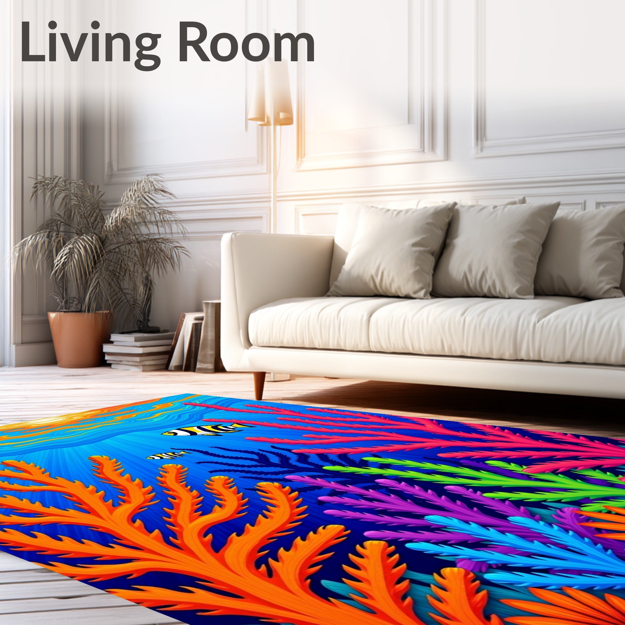 Vibrant Coral Reef Fish Sun Rays Rug