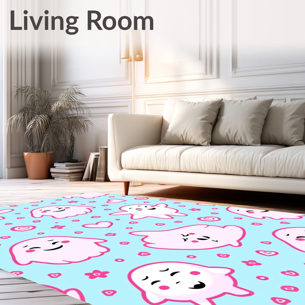 Pink Ghost Hearts Floral Playful Scene Rug