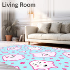 Pink Ghost Hearts Floral Playful Scene Rug