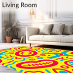 Bright Yellow Red Blue Abstract Shapes Rug