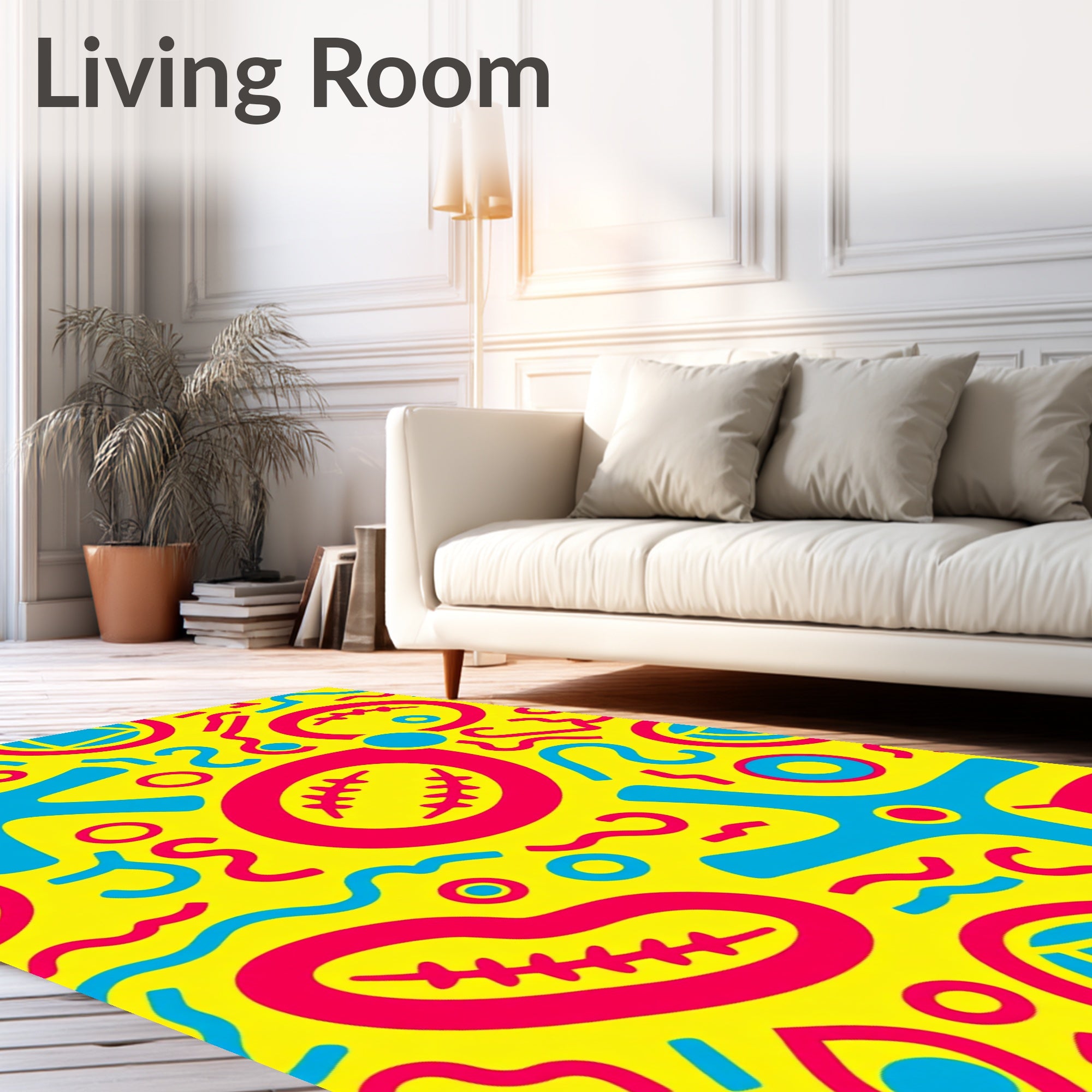 Bright Yellow Red Blue Abstract Shapes Rug