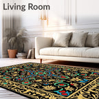 Ornate Red Blue Golden Floral Border Rug