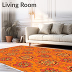 Crimson Orange Floral Tessellation Rug