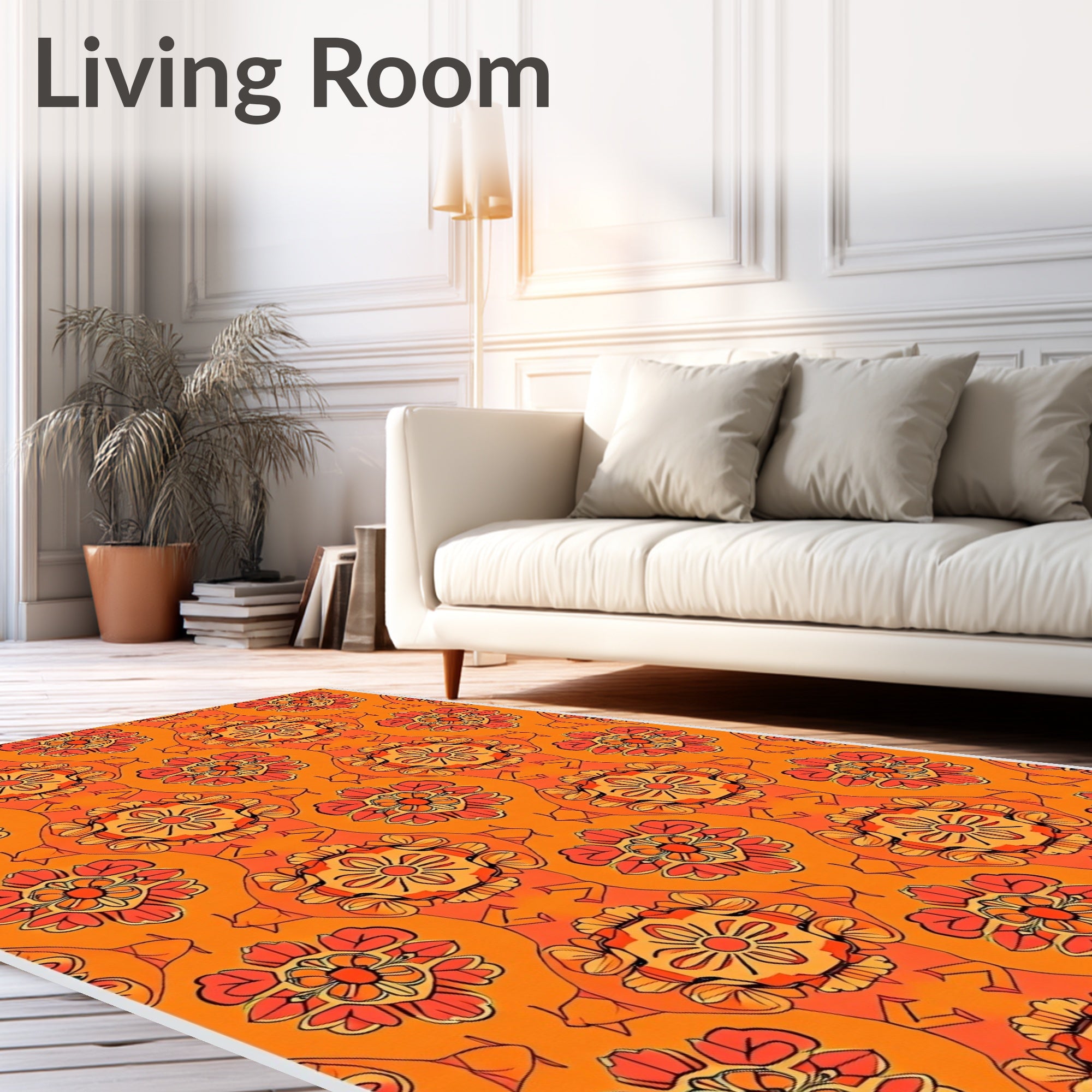 Crimson Orange Floral Tessellation Rug