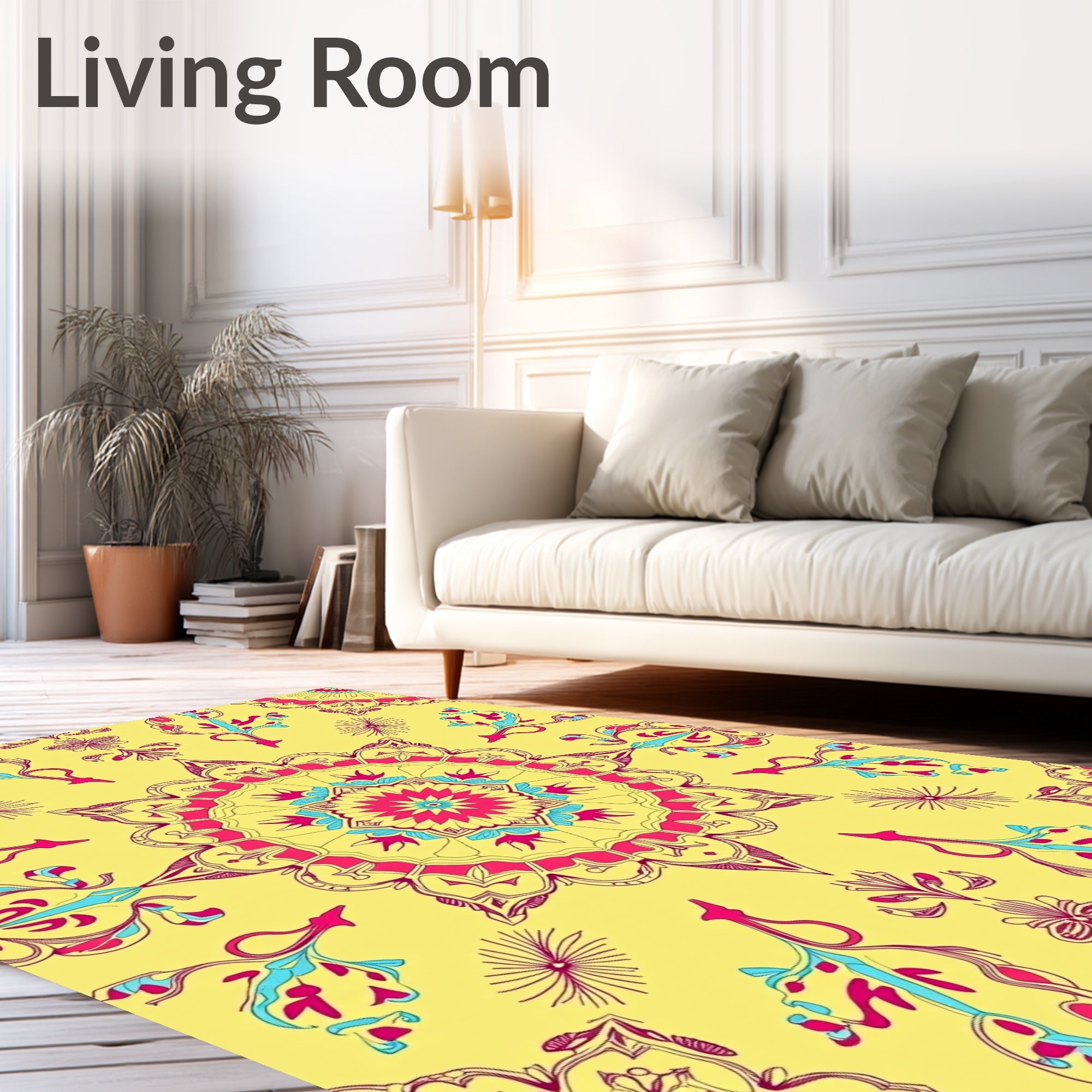 Vibrant Yellow Pink Mandala Flourish Rug