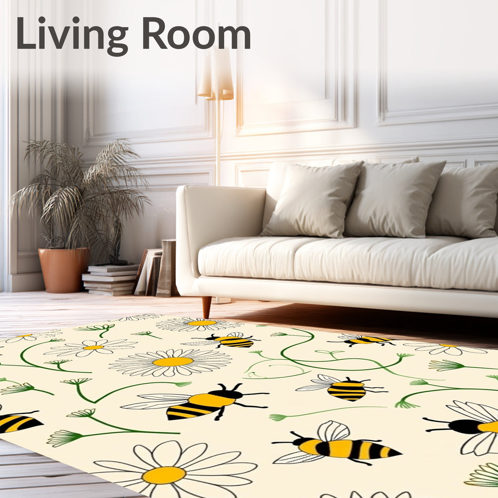 Yellow Bee Daisy Garden Rug