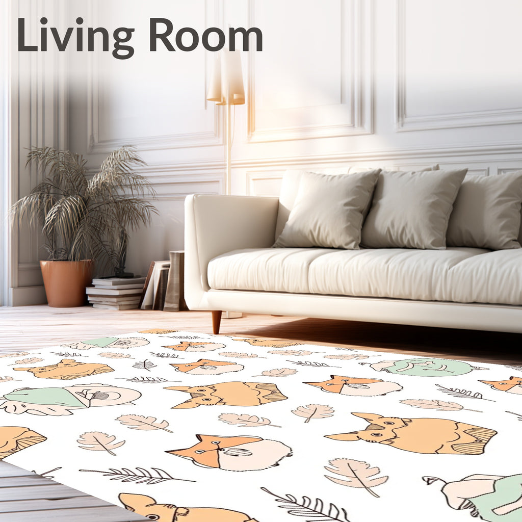 Cute Fox and Owl Autumn Leaves Rug
