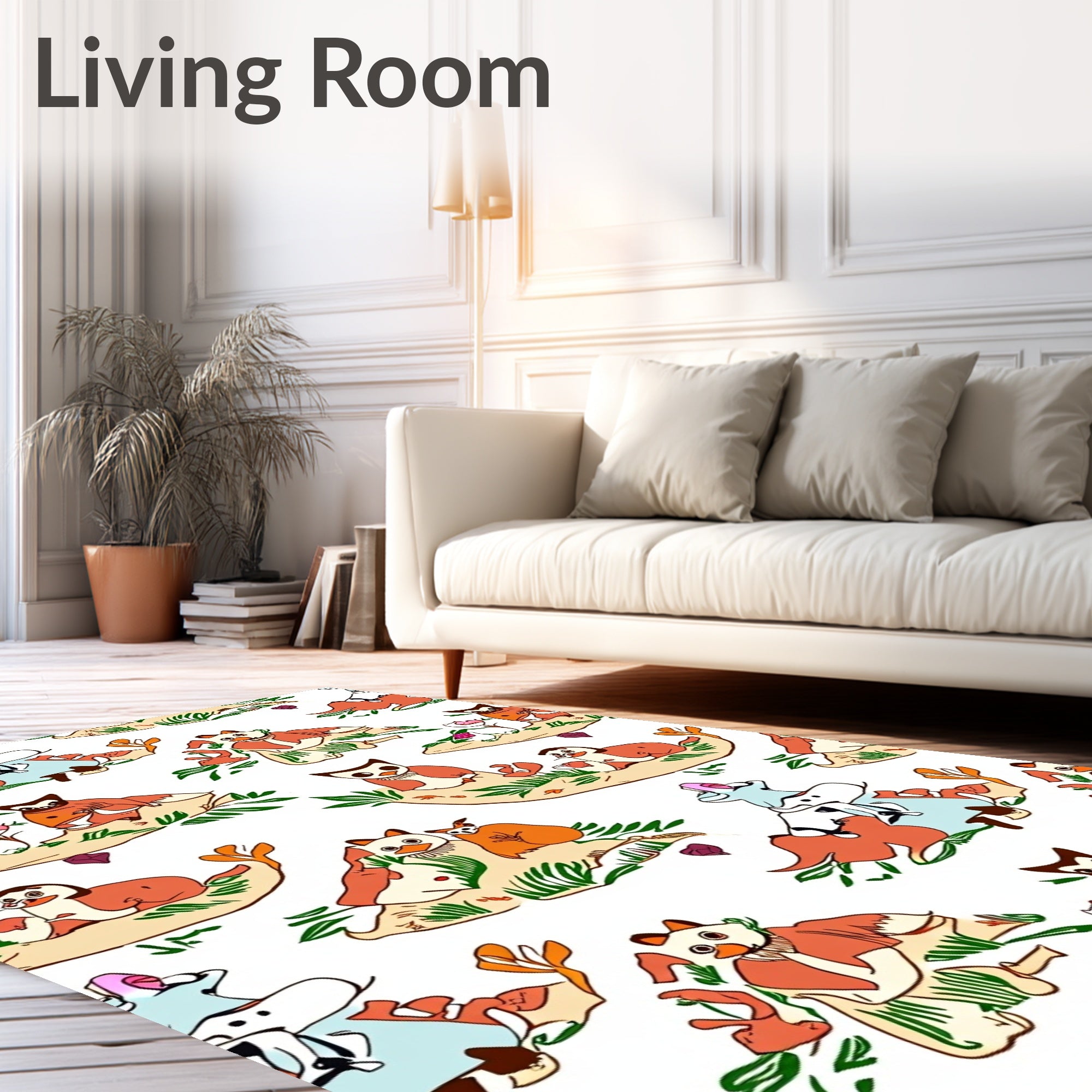 Whimsical Animals In Fall Landscape Rug