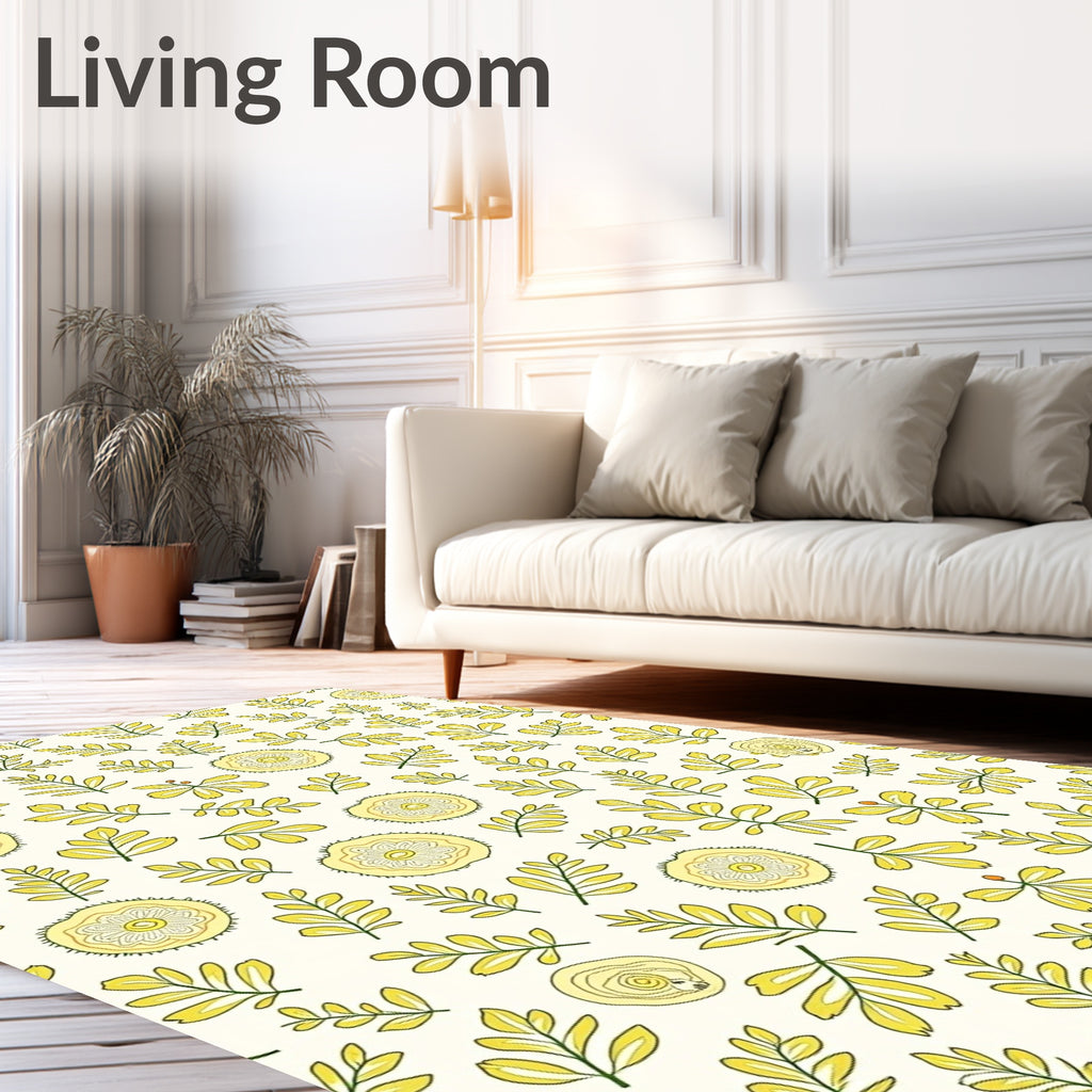 Yellow Leafy Branches Floral Medallion Rug