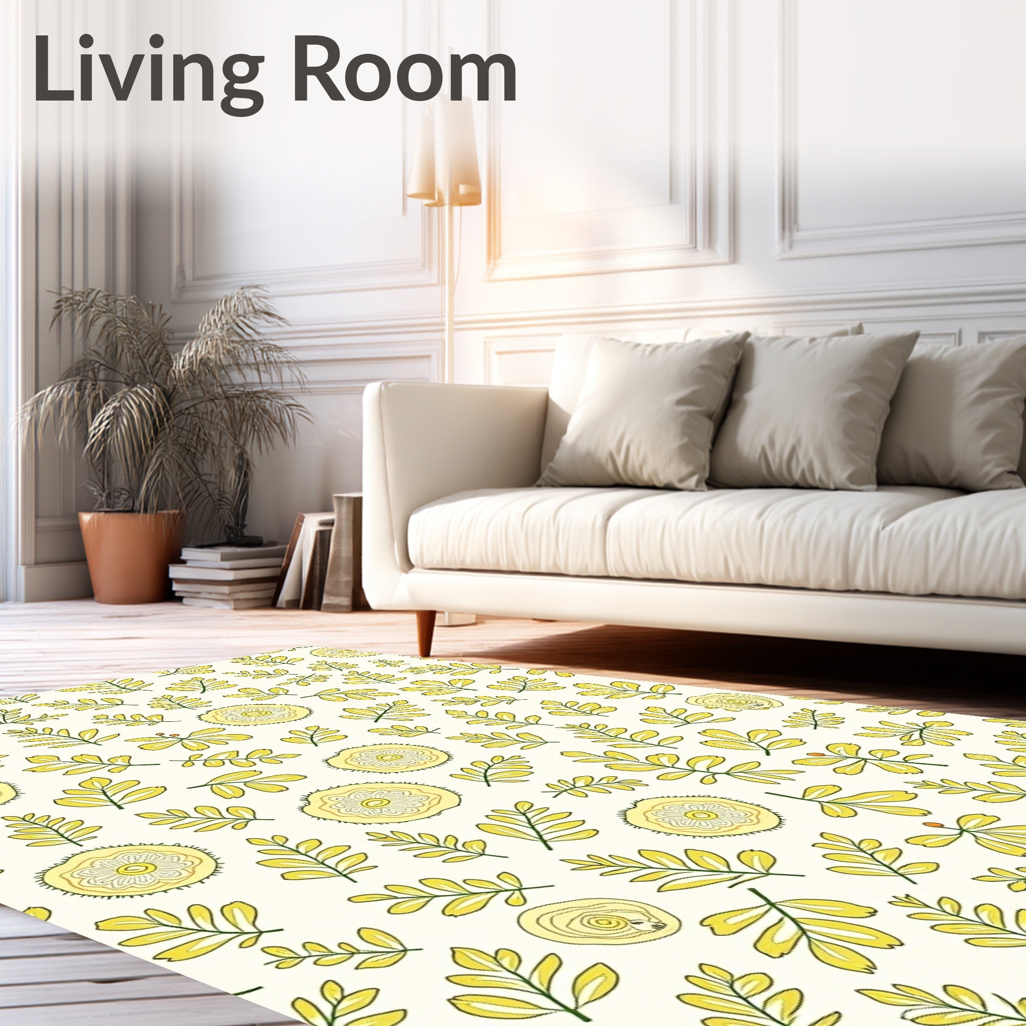 Yellow Leafy Branches Floral Medallion Rug